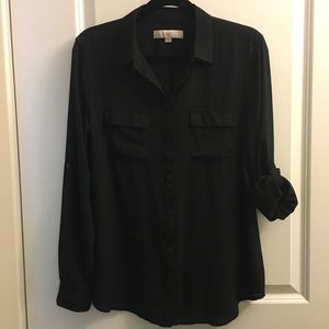 Loft Black Button Down Blouse